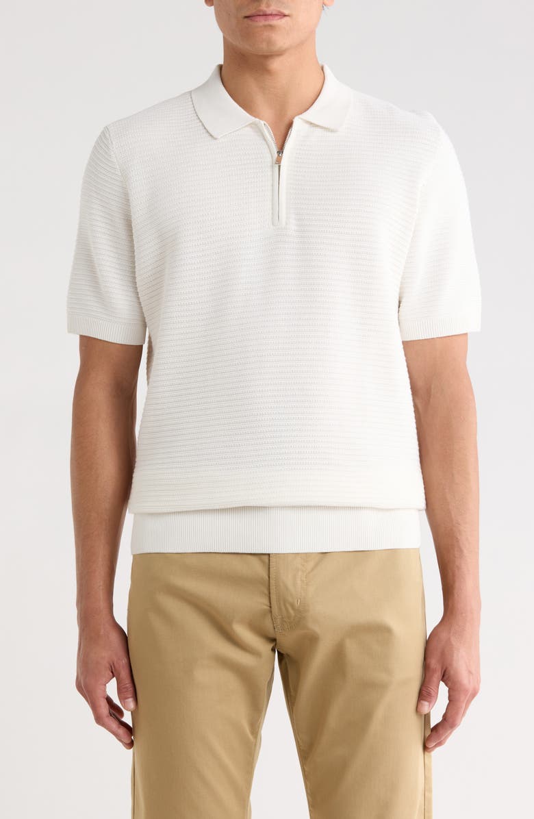 DENIM AND FLOWER Textured Quarter Zip Knit Polo, Main, color, Cream Textured