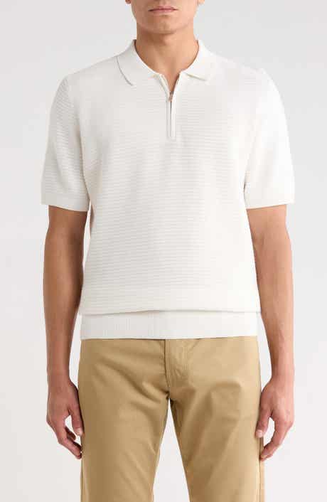 DENIM AND FLOWER Textured Quarter Zip Knit Polo
