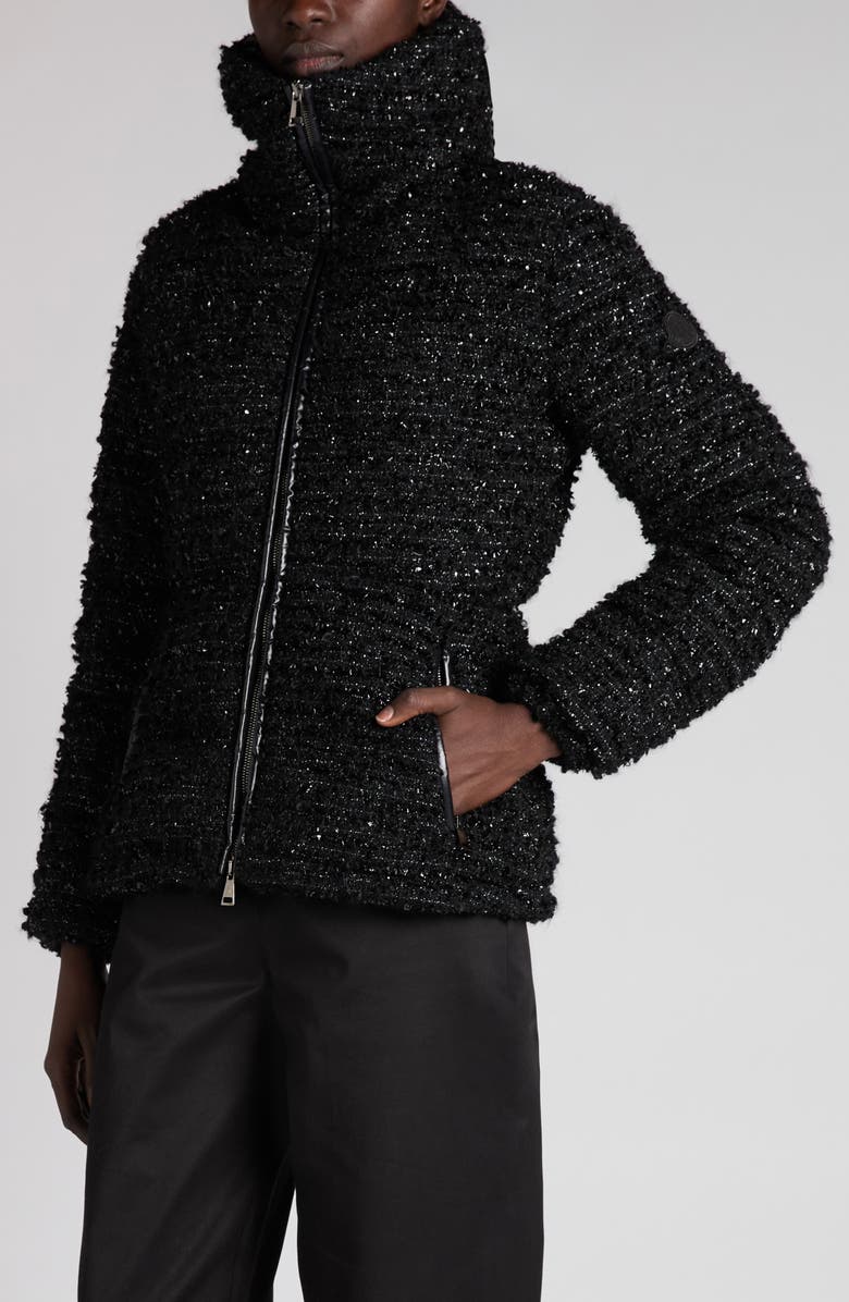 Moncler Urbel Metallic Tweed Down Jacket, Alternate, color, Black