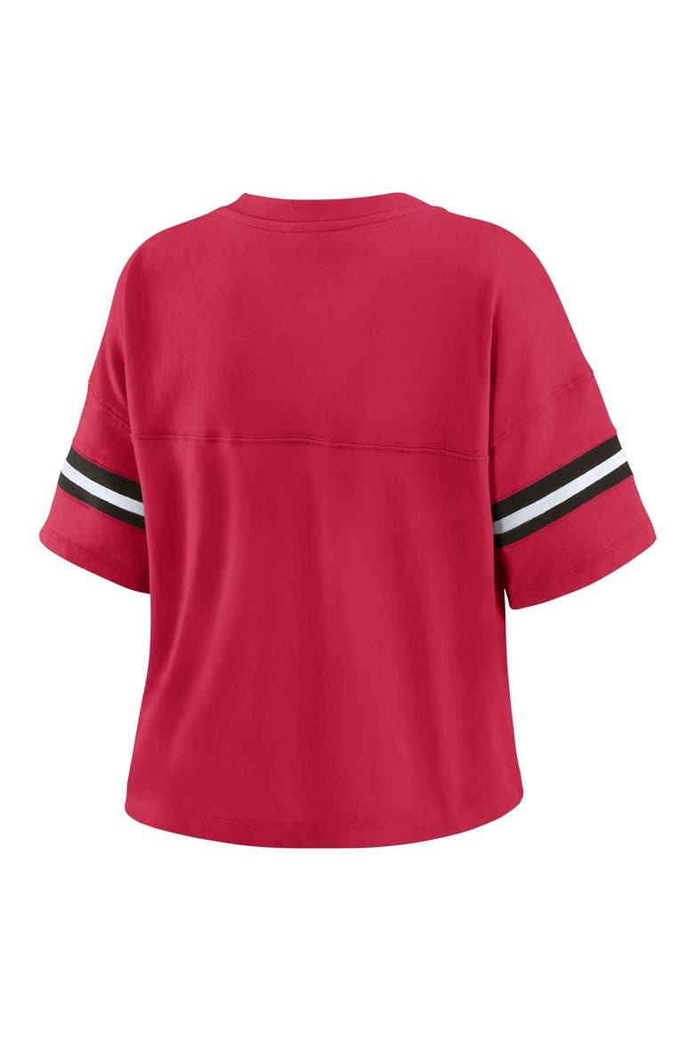 Women's WEAR by Erin Andrews Cardinal Arizona Cardinals Color Block Boxy Modest Crop V-Neck T-Shirt, Alternate, color, Cardinal