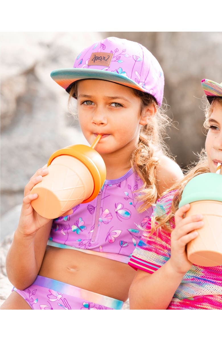 Deux par Deux Little Girl's Printed Two-Piece Swimsuit Old Mauve And Multicolored Butterflies, Alternate, color, Mauve,Multicolored Butterflies