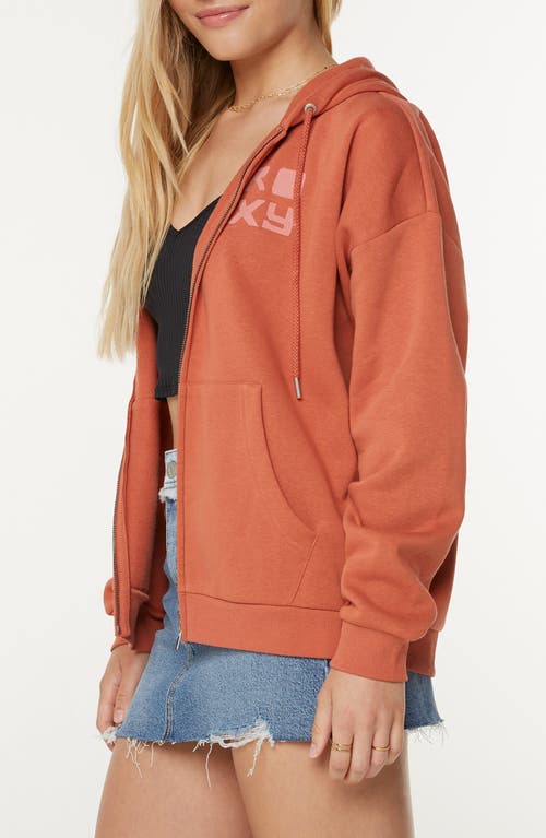 Roxy Evening Lineup Fleece Full Zip Graphic Hoodie In Brown