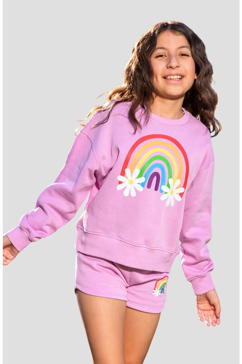Kids' Cloud Soft Rainbow Graphic Sweatshirt, Alternate, color, PINK DAISY RAINBOW