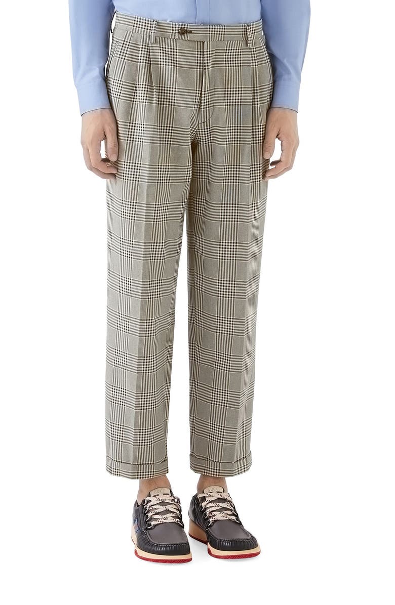 Gucci Prince of Wales Cuff Crop Cotton Pants, Main, color,