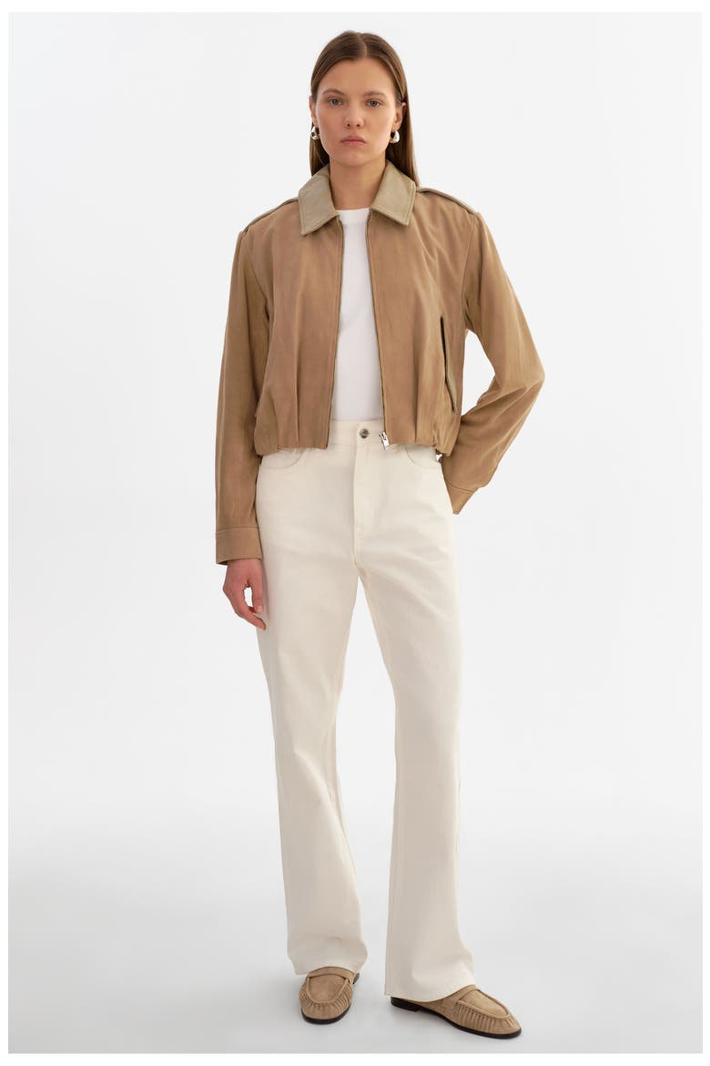 Robbie | Suede Bomber Jacket, Alternate, color, Beige