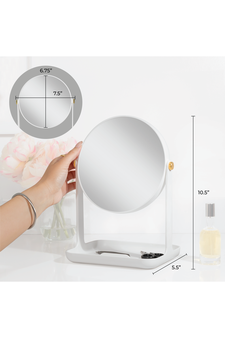 Back-to-School Makeup Mirror with Accessory Tray & Phone Holder, Alternate, color, White