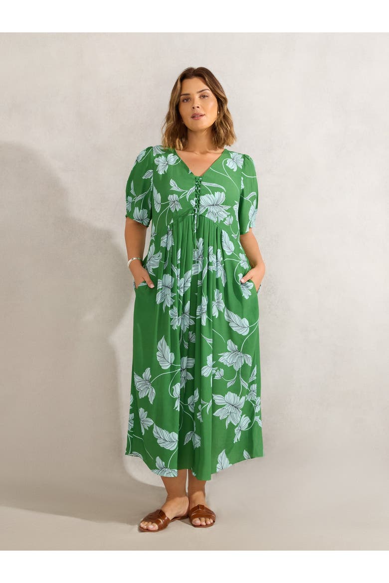Floral Print Lace Up Dress, Alternate, color, Green