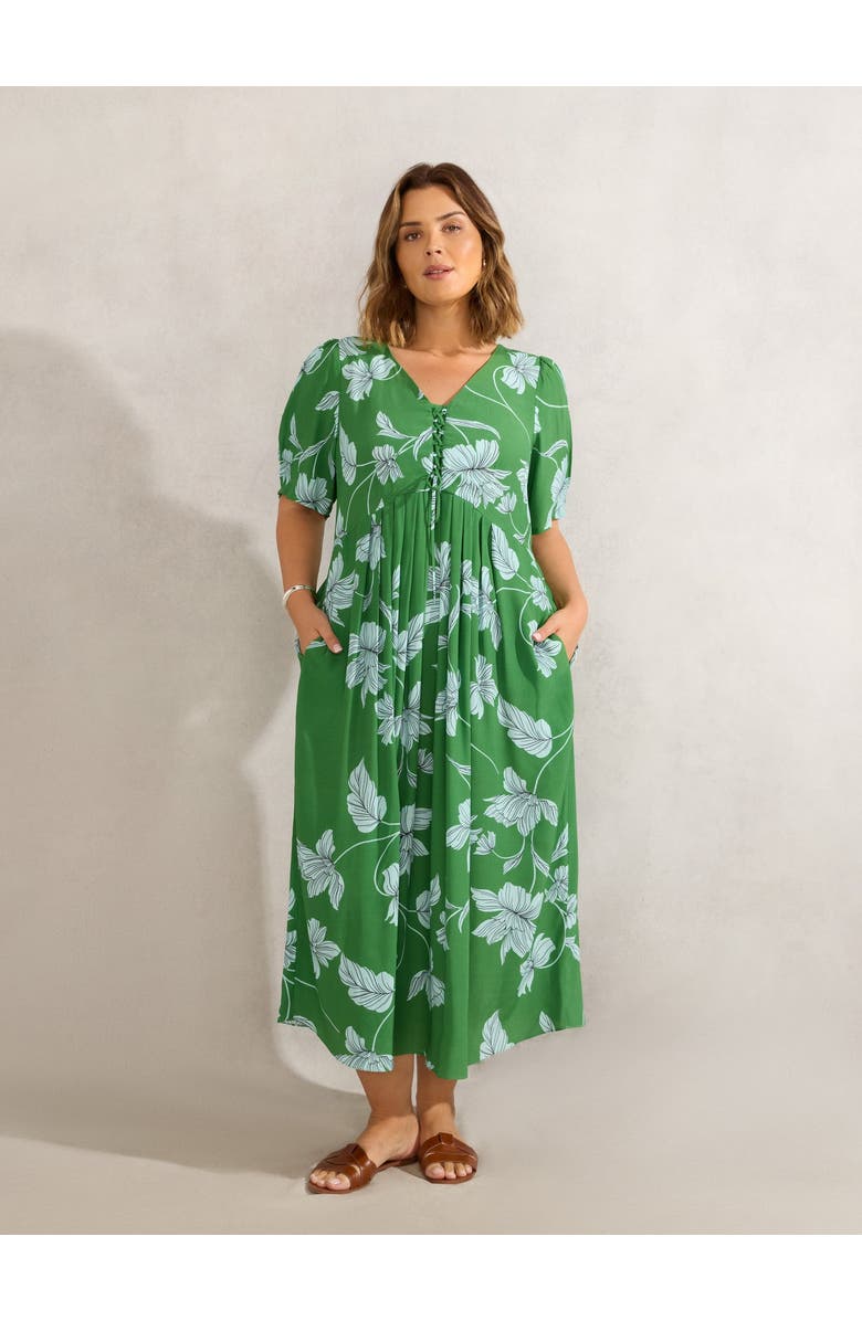 Live Unlimited Floral Print Lace Up Dress, Alternate, color, Green