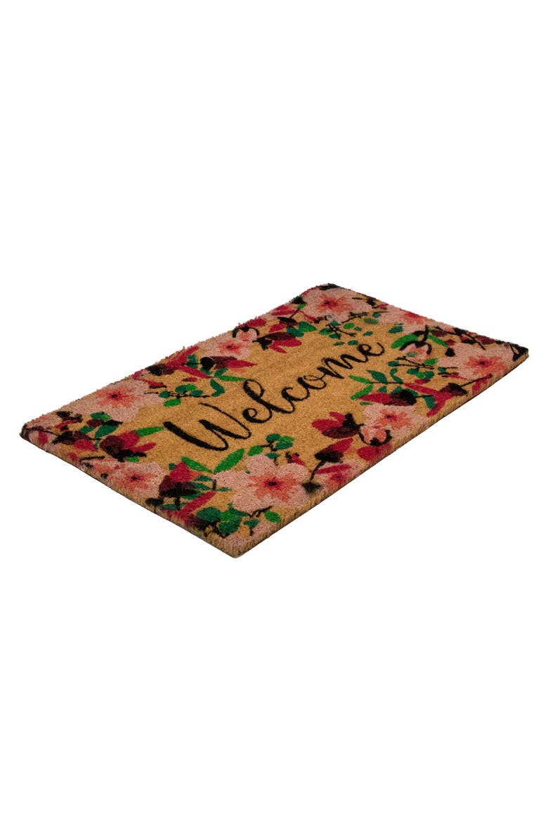 Northlight Natural Coir Blossoming Floral Outdoor Rectangular "Welcome" Doormat 18" x 30", Alternate, color, Brown