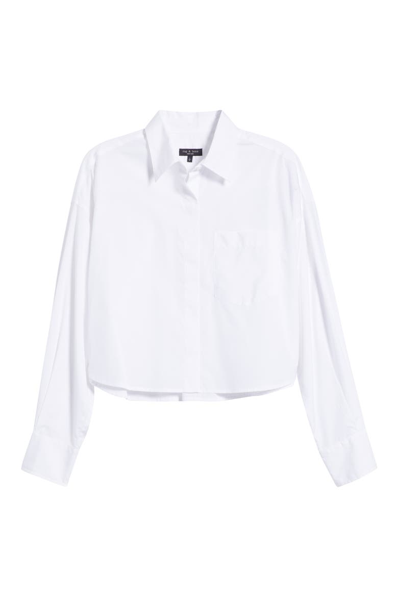 Marin Cotton Crop Button-Up Shirt, Alternate, color, WHITE