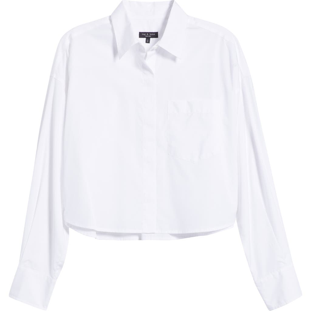 Rag & Bone Marin Cotton Crop Button-up Shirt In White