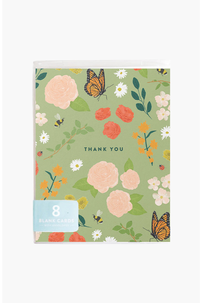 Boxed Set of 8 Floral Greeting Cards, Alternate, color, Green Floral