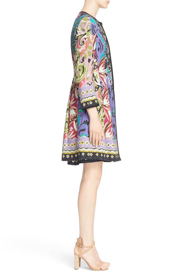 'Floral Patchwork' Textured Coat, Alternate, color, BLUE PURPLE
