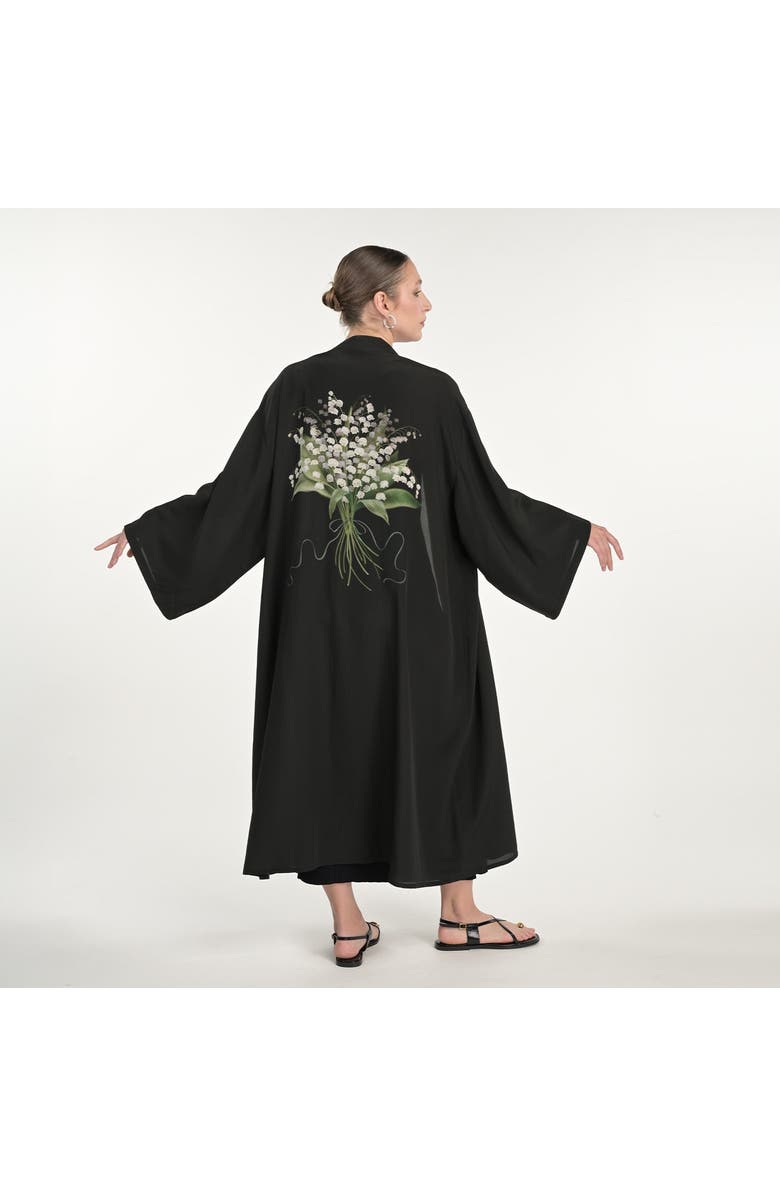 Silk&Soul Lily Of The Valley Silk Robe, Main, color, Black