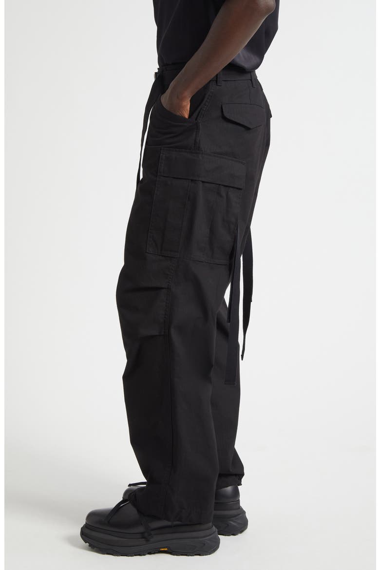 Belted Cotton & Nylon Ripstop Cargo Pants, Alternate, color, BLACK