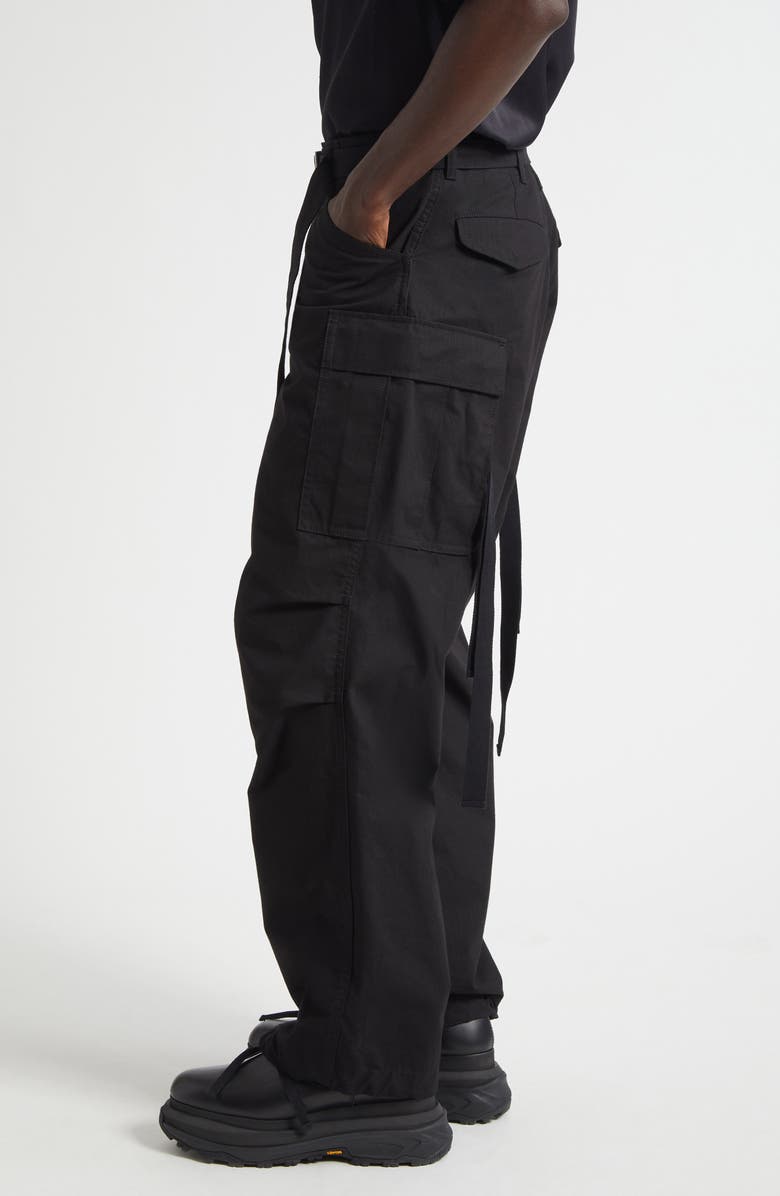 Sacai Belted Cotton & Nylon Ripstop Cargo Pants, Alternate, color, Black