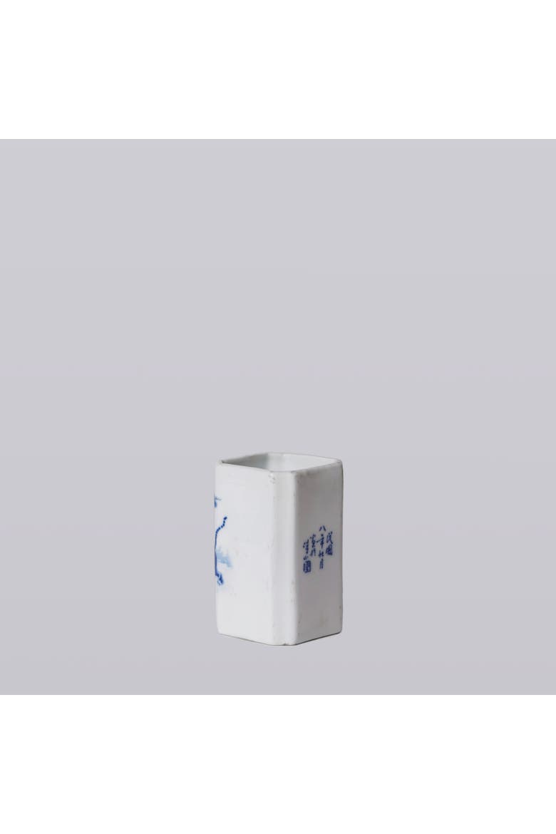1920s Blue and White Porcelain Tiger Square Vase, Alternate, color, Blue and White