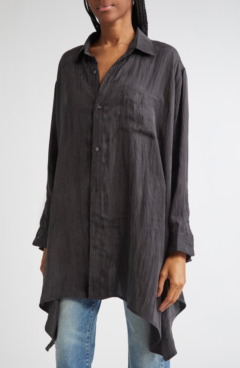 R13 Draped Front Button-Up Shirt, Alternate, color, Black