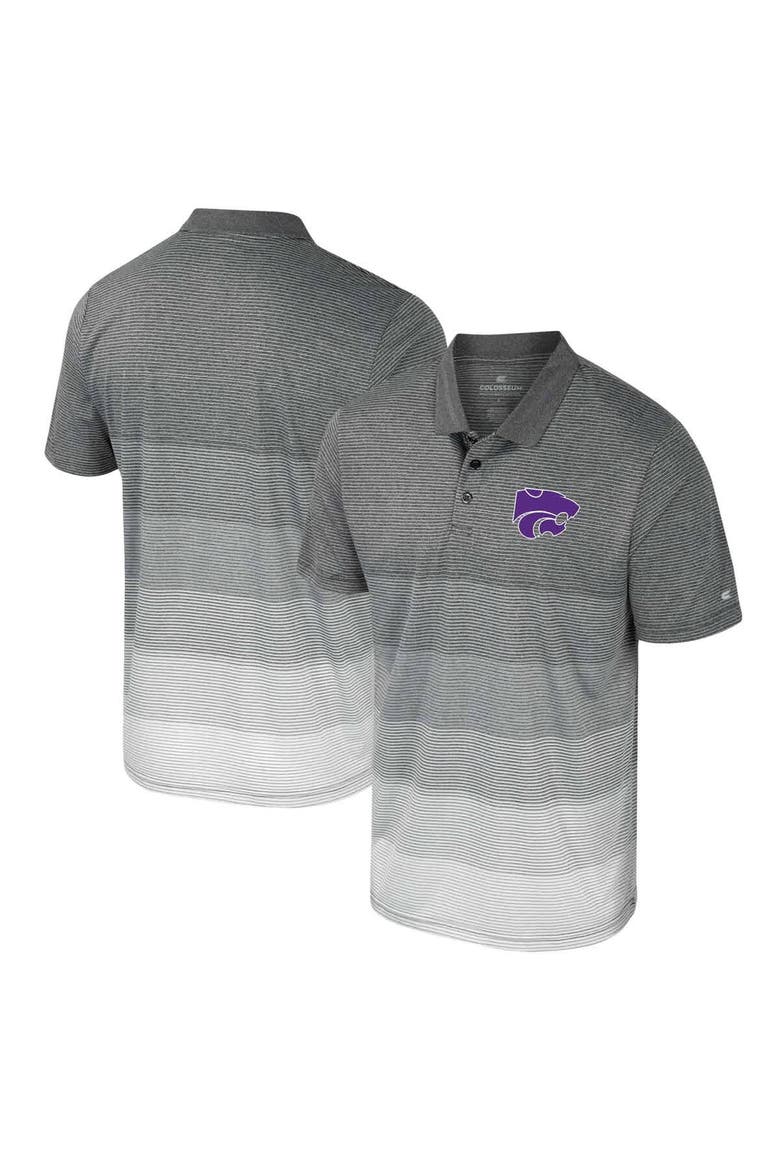 Men's Colosseum Gray Kansas State Wildcats Striped Mesh Polo, Main, color, Gray
