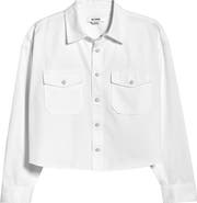 Re/Done Camper Raw Hem Crop Snap-Up Twill Shirt