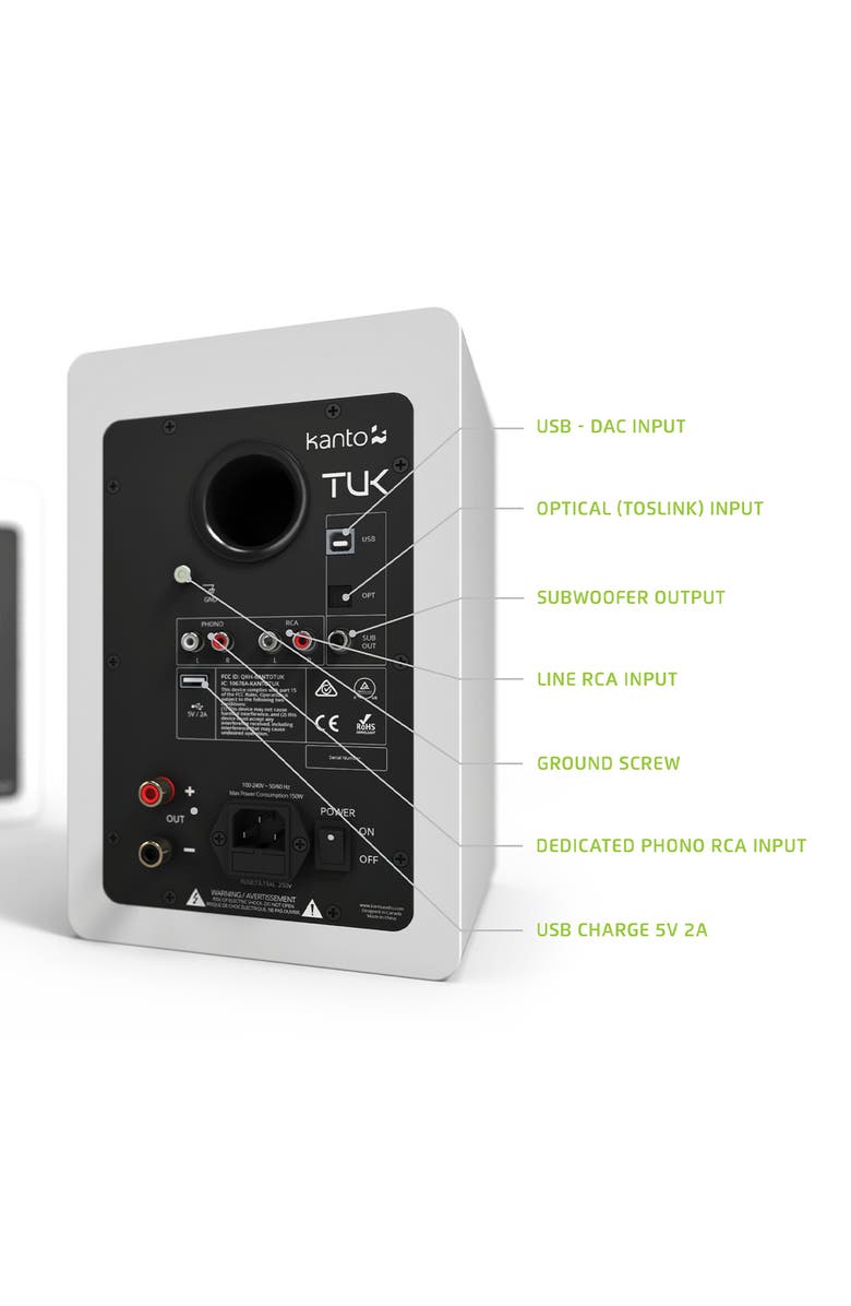 Kanto TUK Premium Powered Bookshelf Speakers with Bluetooth - Pair, Alternate, color, White