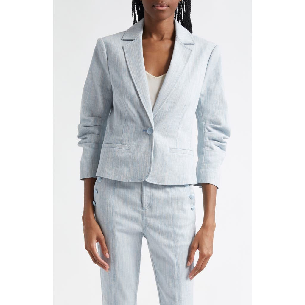 Cinq À Sept Khloe Ruched Sleeve Mélange Blazer In Blue