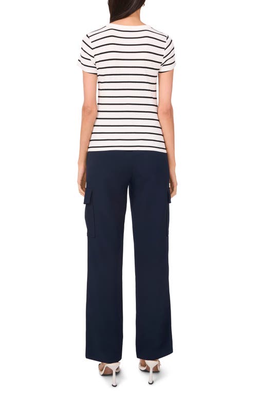 Halogen ® Rib Knit Jersey T-shirt In New Ivory Stripe