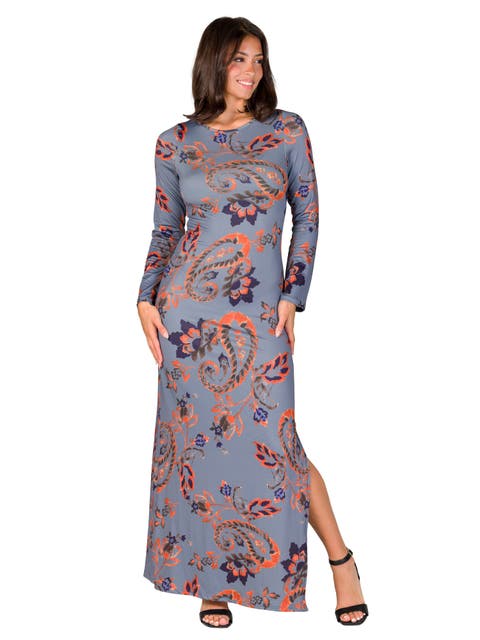 Long Sleeve Side Slit Fitted Maxi Dress