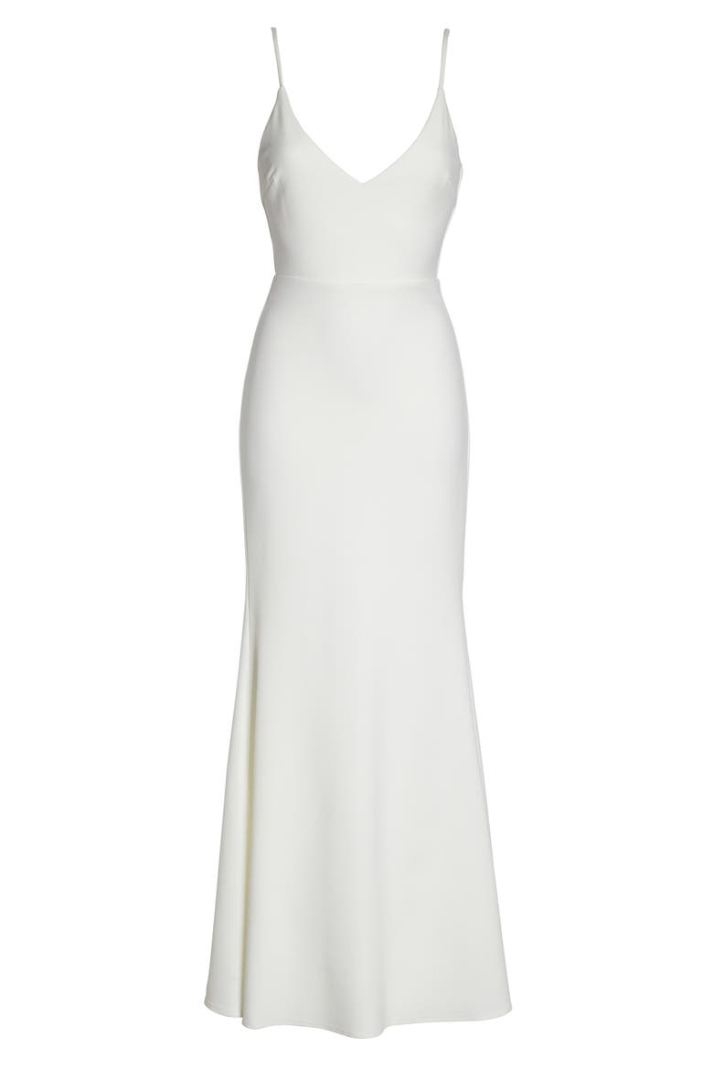 V-Neck Trumpet Gown, Alternate, color, WHITE