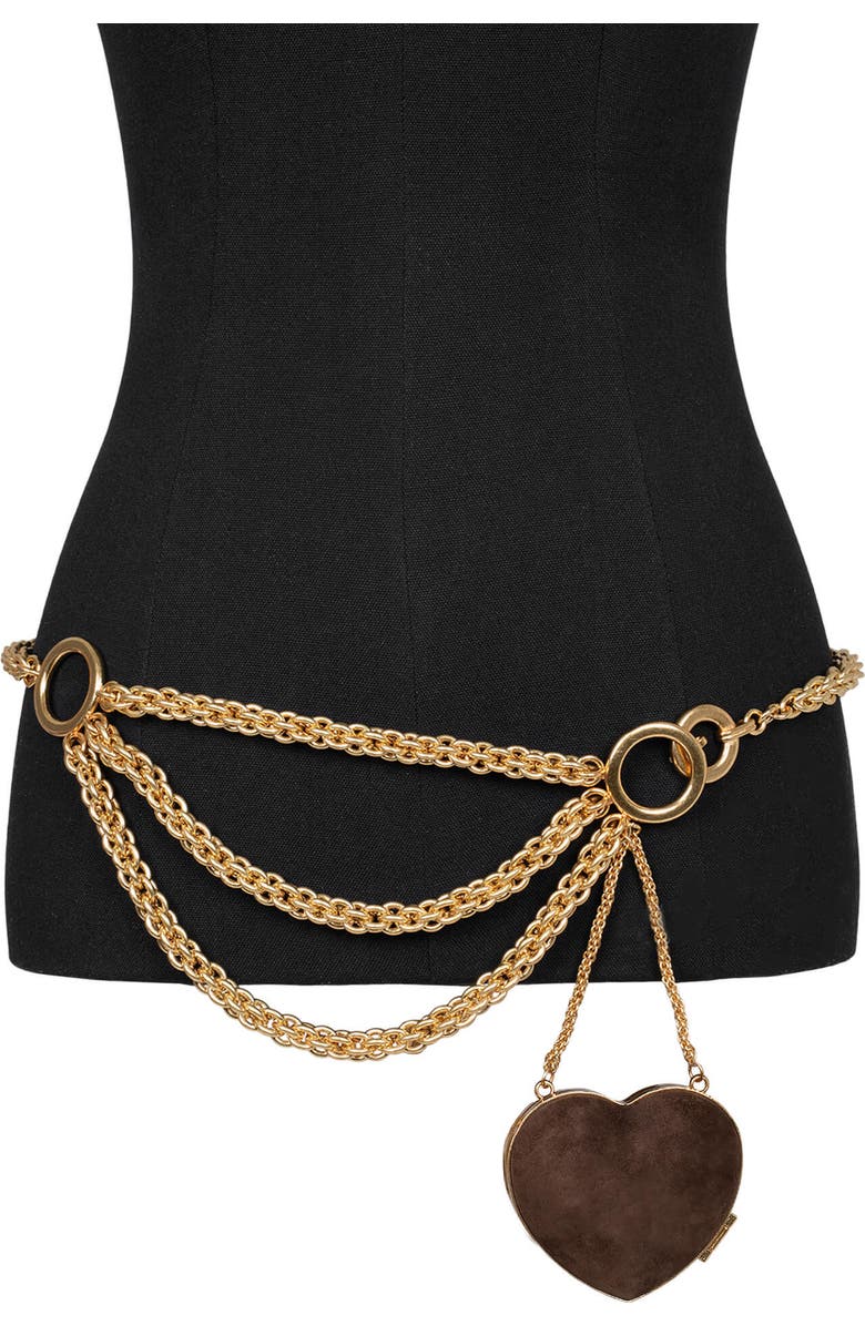 Jeffrey Campbell BPM Heart Chain Belt, Alternate, color, Brown Suede Gold