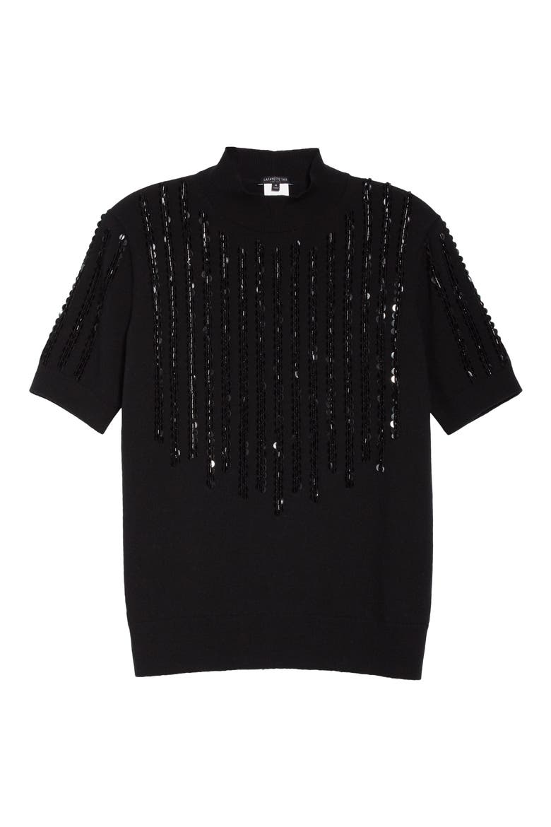 Sequin Stripe Cashmere Sweater, Alternate, color, BLACK