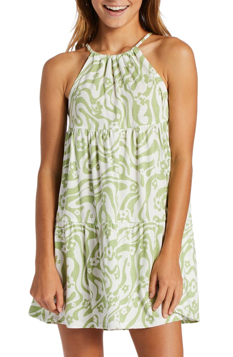 Billabong Kids' To the Beach Tiered Cotton Blend Halter Dress, Main, color, 