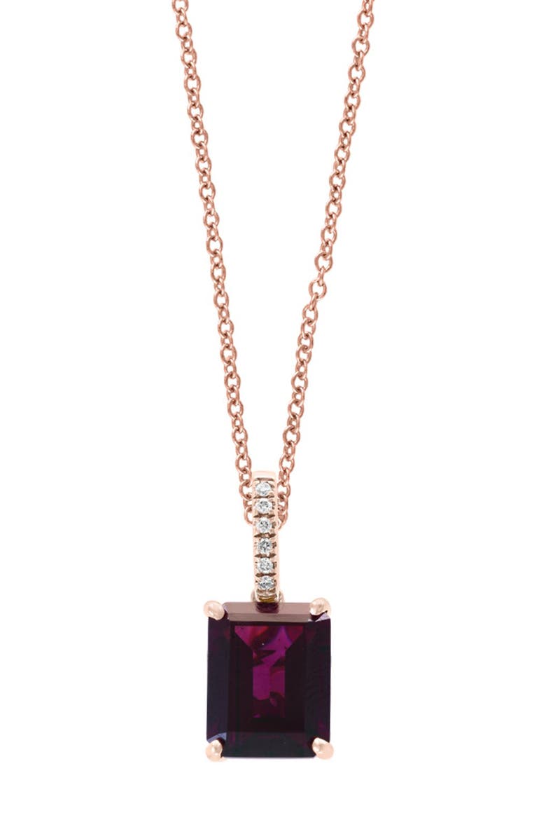 14K Rose Gold Diamond & Rhodolite Garnet Pendant Necklace, Main, color, RED
