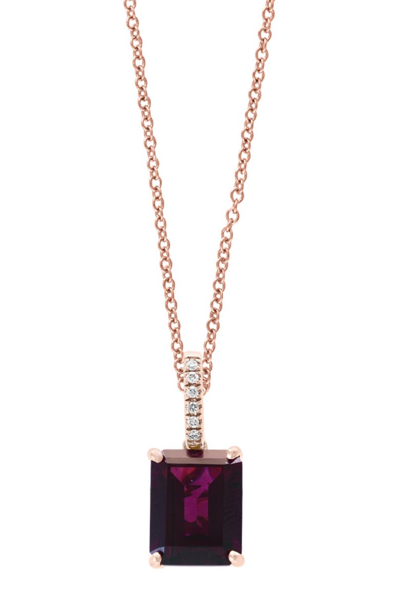 EFFY 14K Rose Gold Diamond & Rhodolite Garnet Pendant Necklace, Main, color, Red