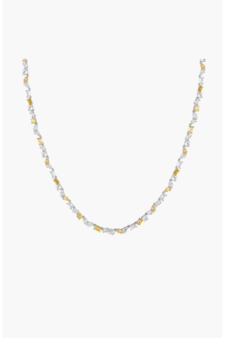 Lab Grown White Sapphire and Canary Mixed Shape Tennis Necklace, Main, color, White Gold Vermeil