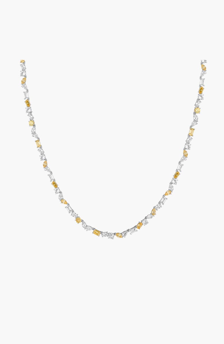 Aurate New York Lab Grown White Sapphire and Canary Mixed Shape Tennis Necklace, Main, color, White Sapphire