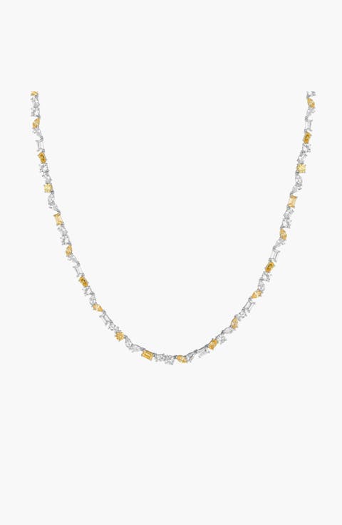 Lab Grown White Sapphire and Canary Mixed Shape Tennis Necklace