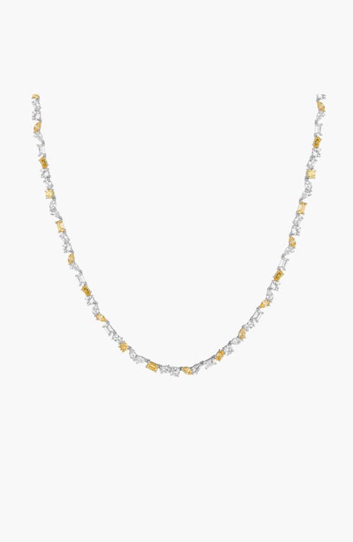 Aurate New York Lab Grown White Sapphire and Canary Mixed Shape Tennis Necklace in White Gold Vermeil at Nordstrom, Size 16