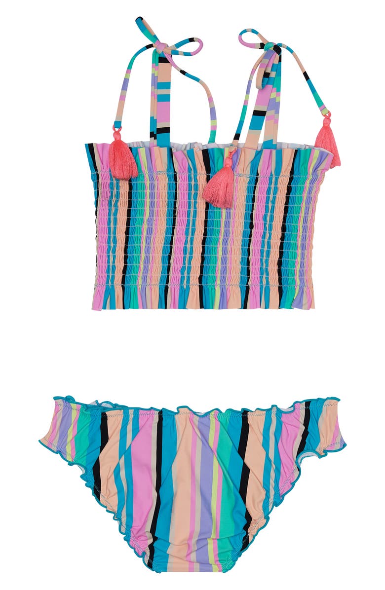 Beach Lingo Kids' Playa Stripe Smocked Two-Piece Swimsuit, Alternate, color,