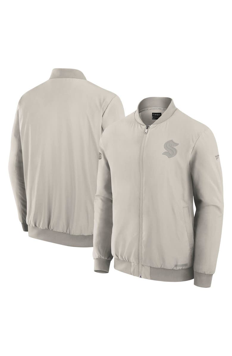 FANATICS Men
s Fanatics Cream Seattle Kraken Authentic Pro Road Full-Zip Bomber Jacket, Main, color, Cream