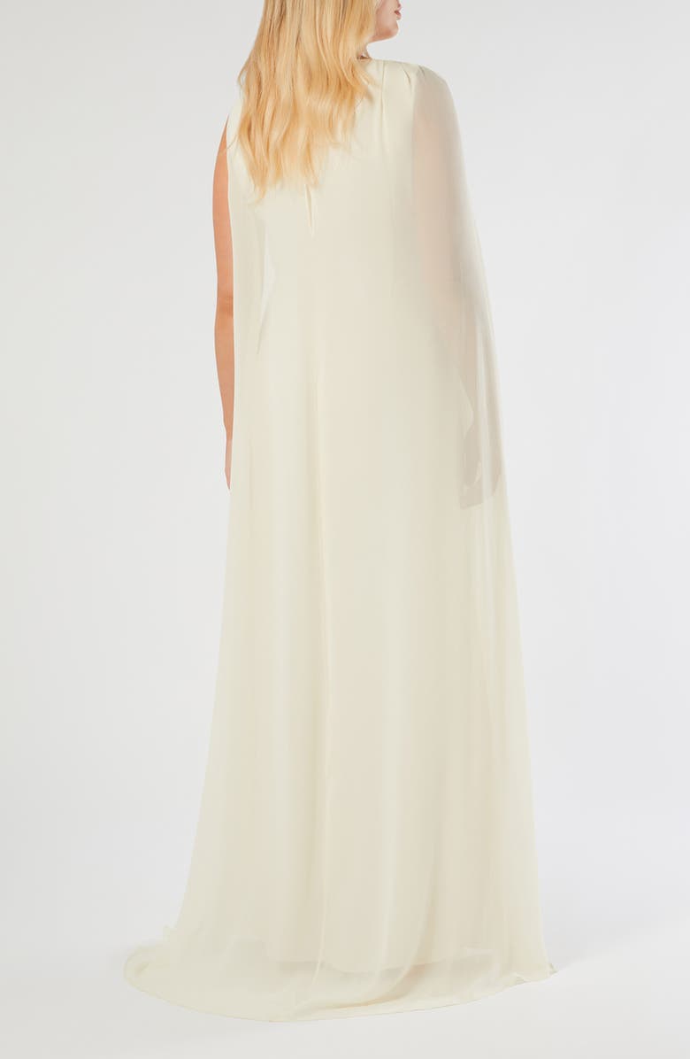 Marina Rinaldi Calisso Bead Detail Caped Gown, Alternate, color, Light Yellow