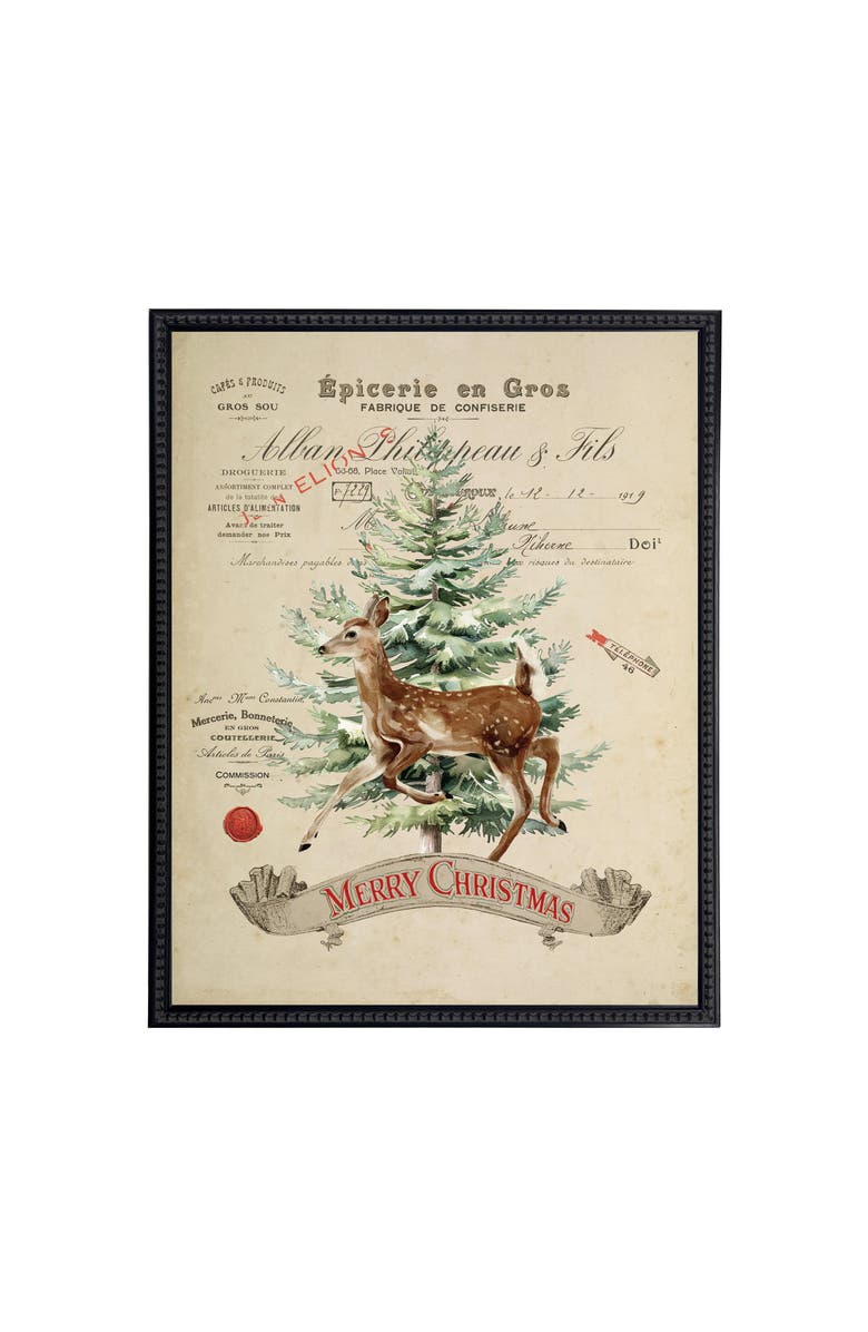 Antique Curiosities Vintage Painting of Deer and Tree on a distressed bookplate background, Main, color, Beige