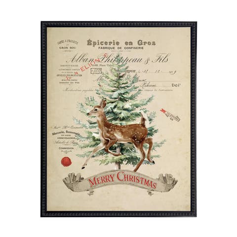 Vintage Painting of Deer and Tree on a distressed bookplate background