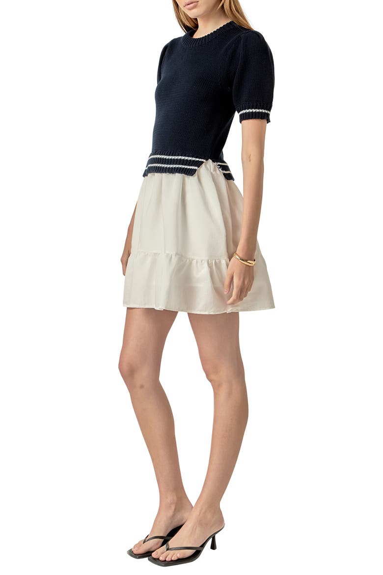 Mixed Media Minidress, Alternate, color, NAVY/ WHITE
