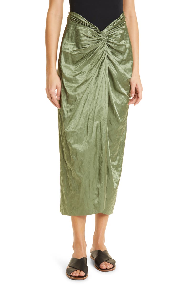Vince Metallic Twist Front Cotton Blend Skirt, Main, color, Dk Pistachio