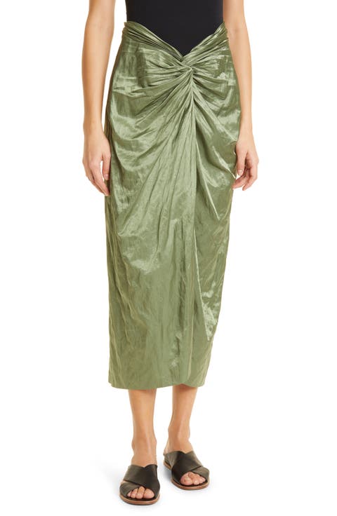 Metallic Twist Front Cotton Blend Skirt