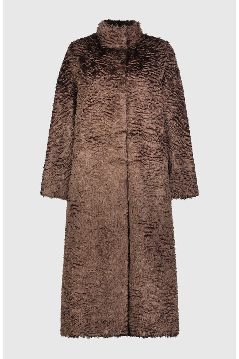Fur-Free Lamb (Faux Fur) Long Coat, Alternate, color, BROWN