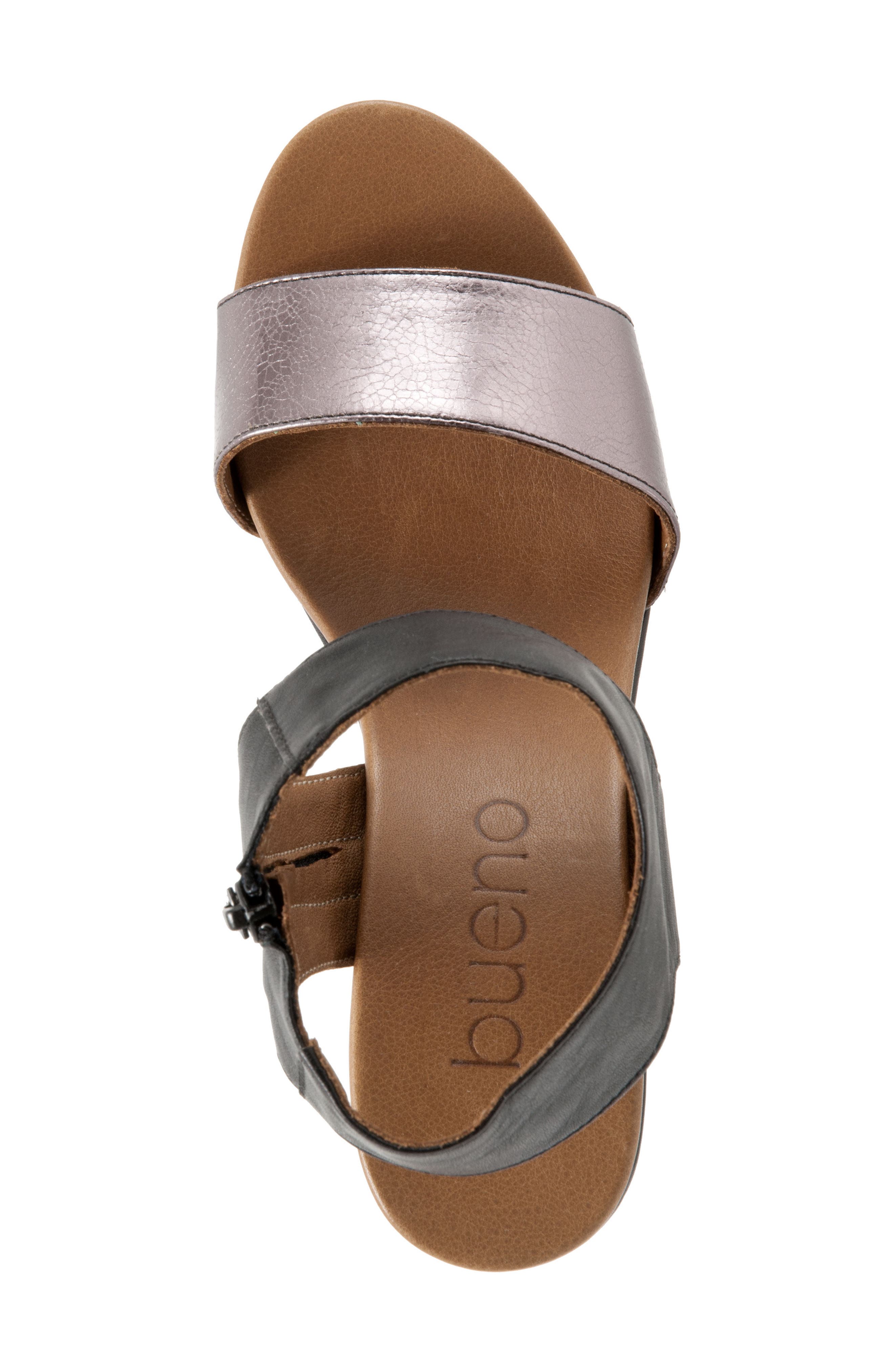 Ida Wedge Sandal, Alternate, color, PEWTER METALLIC/ BLACK LEATHER