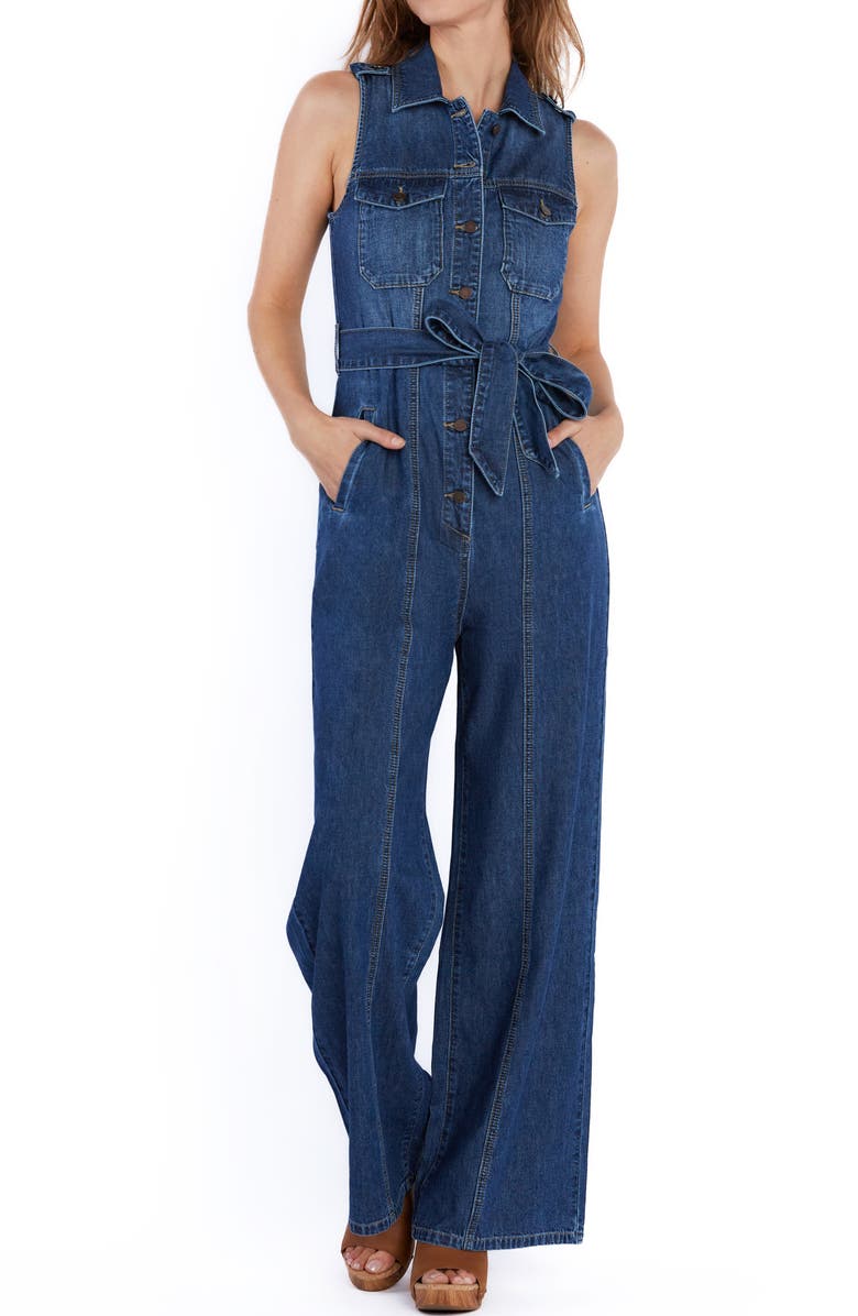 Wash Lab Denim Camp Tie Belt Denim Jumpsuit, Alternate, color, Camp Blue