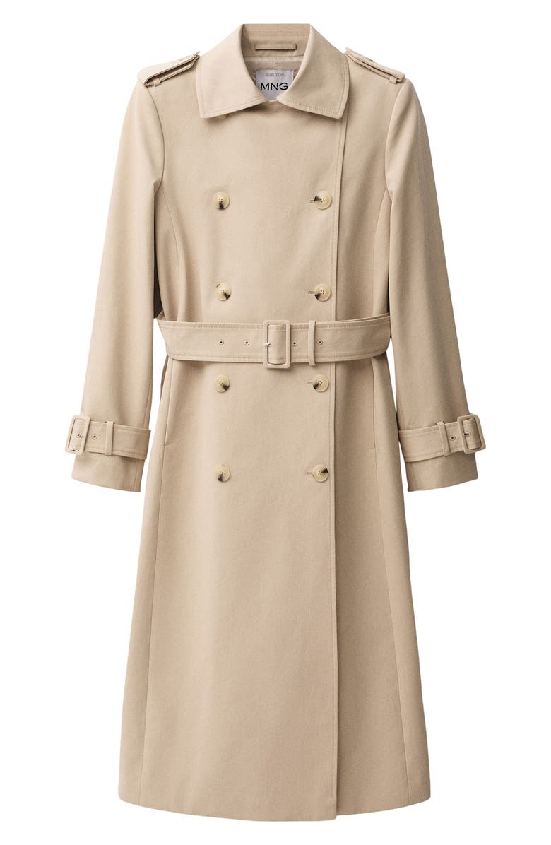 MANGO Belted Double Breasted Trench Coat, Alternate, color, Beige